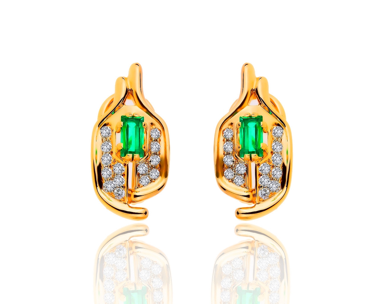 Модные золотые серьги с изумрудами 1.00ct и бриллиантами 0.70ct 310719/12 Модные золотые серьги с изумрудами 1.00ct и бриллиантами 0.70ct 310719/12