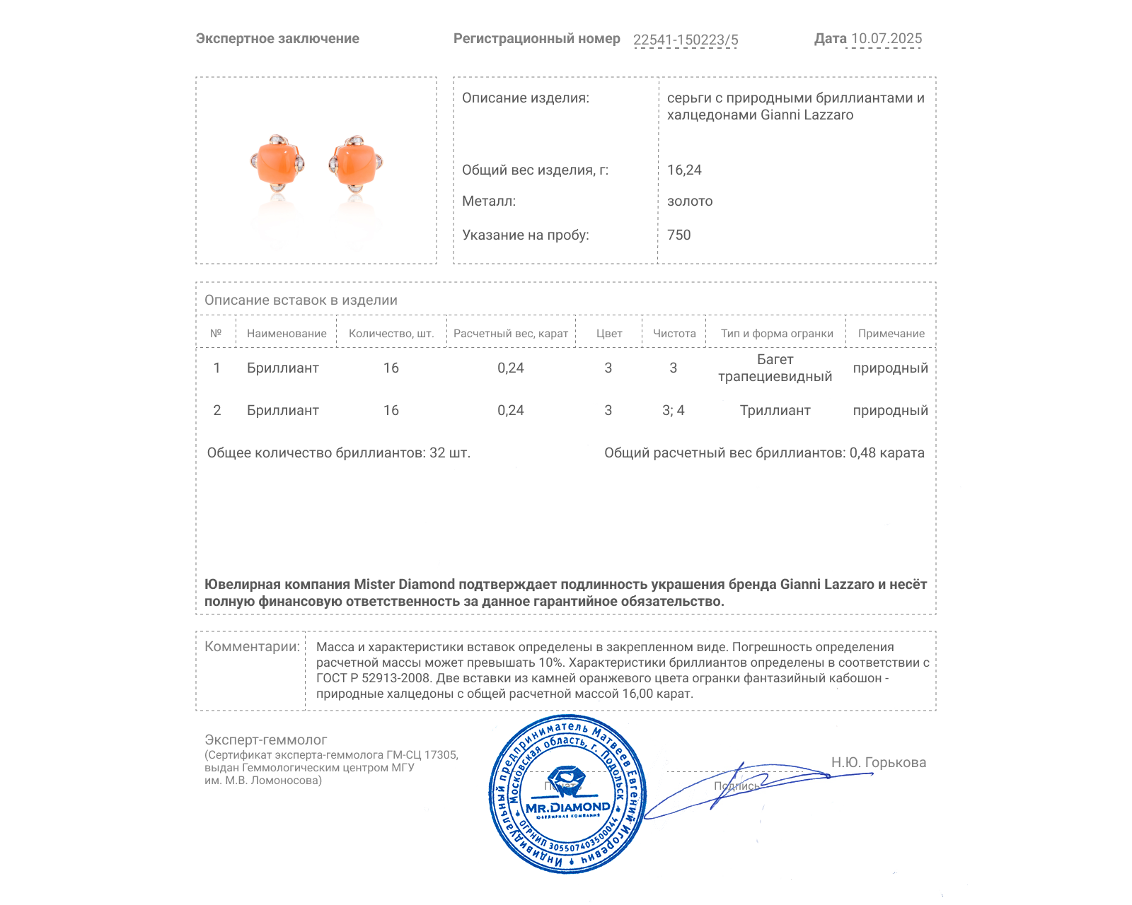 Оригинальные золотые серьги с халцедонами 16.00ct Gianni Lazzaro