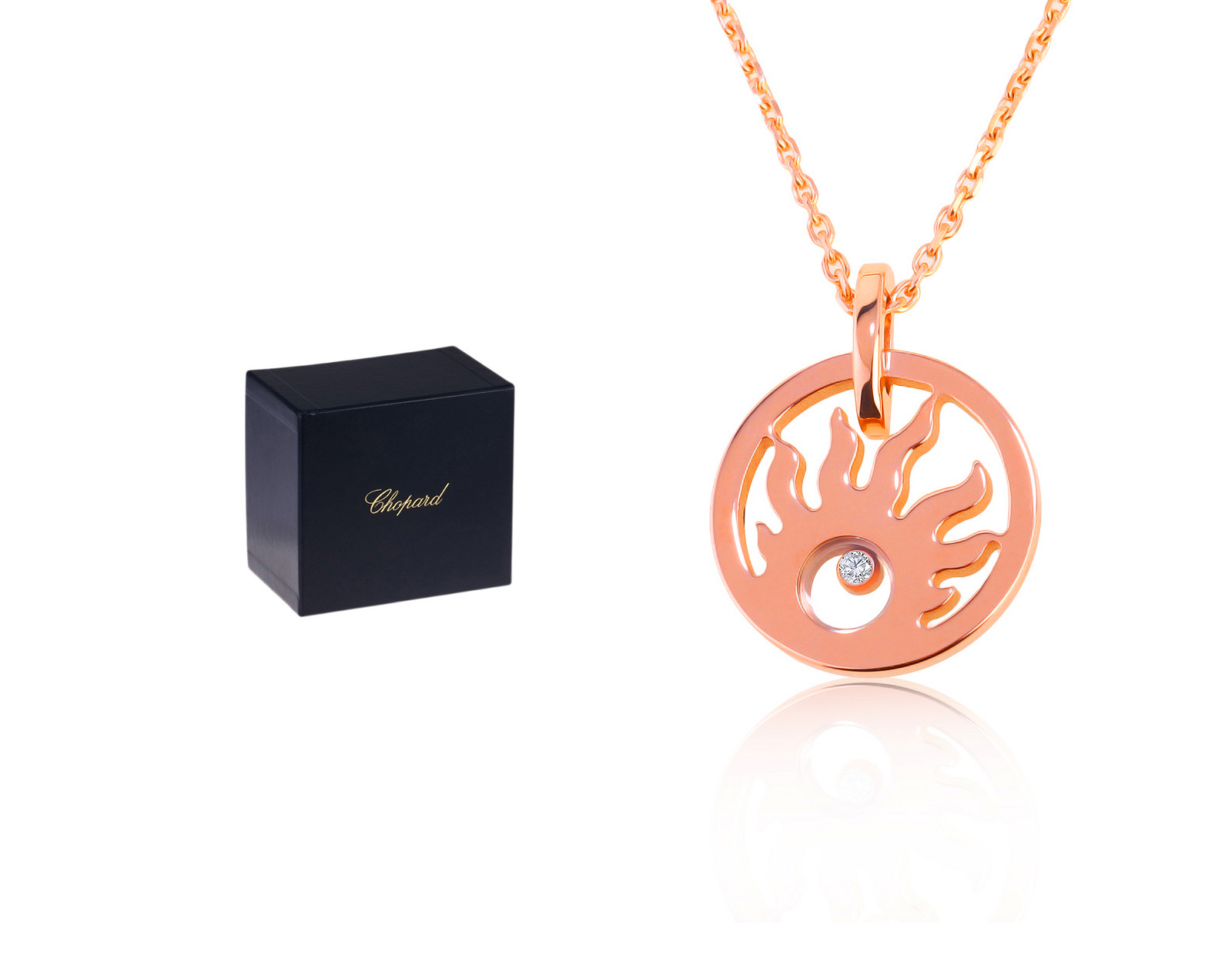Оригинальный золотой кулон с бриллиантом 0.03ct Chopard Happy Diamond Sun