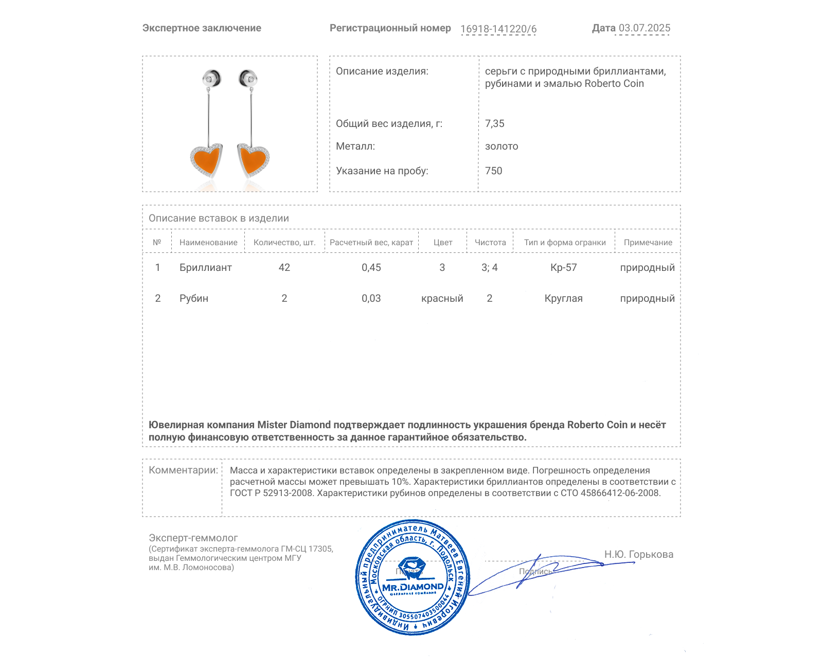 Оригинальные золотые серьги с бриллиантами 0.45ct Roberto Coin