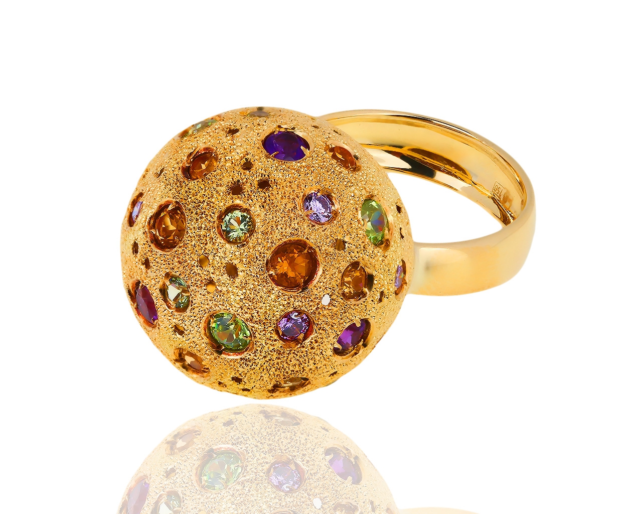 Итальянское золотое кольцо с цветными камнями Magie