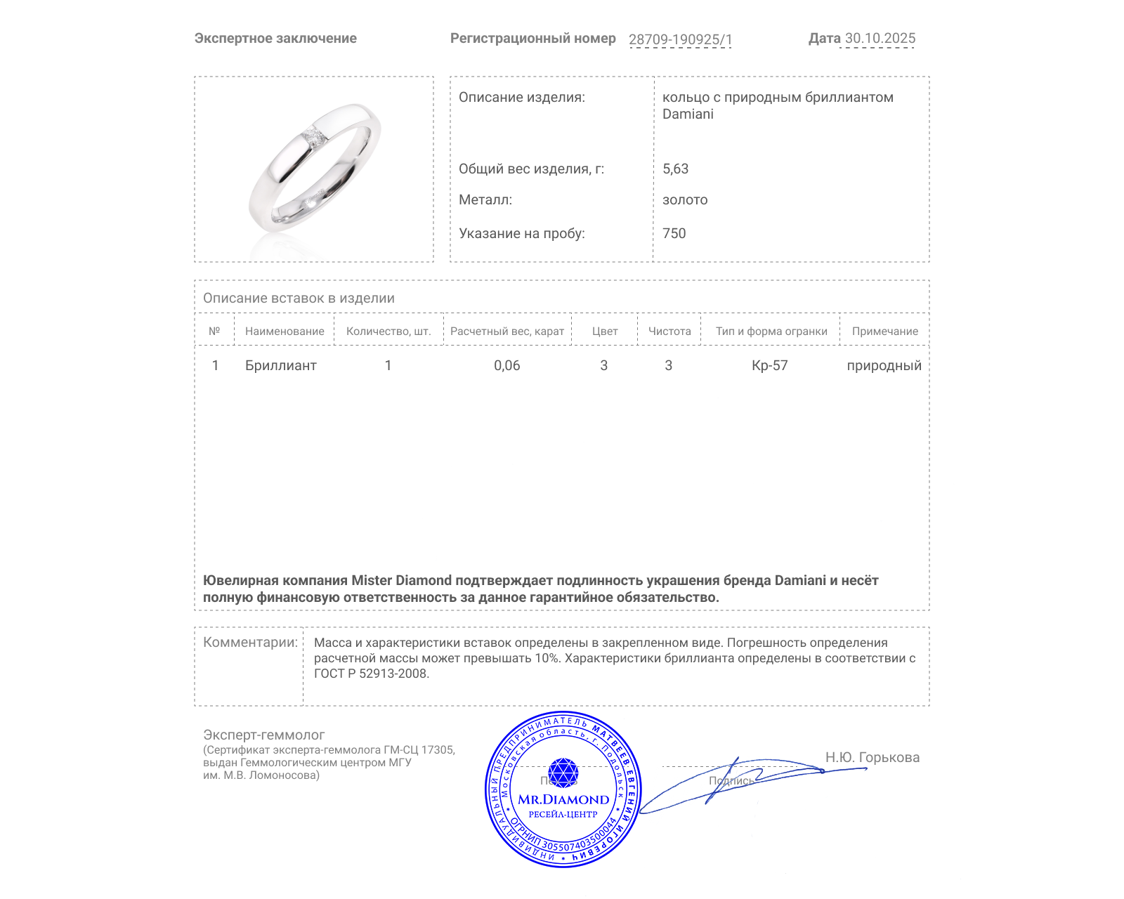 Оригинальное золотое кольцо Damiani Veramore