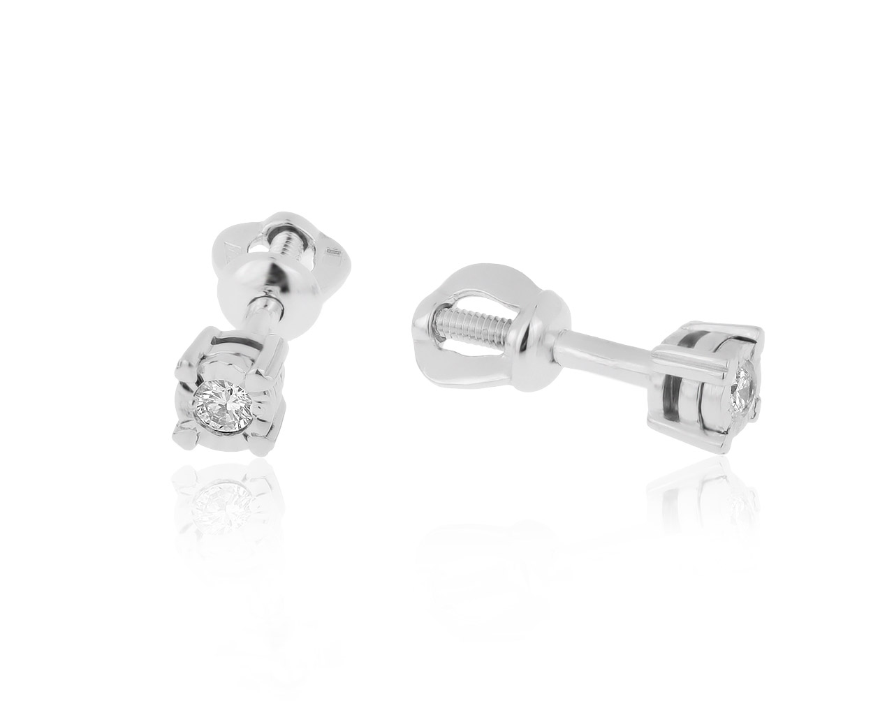Лаконичные золотые серьги с бриллиантами 0.06ct