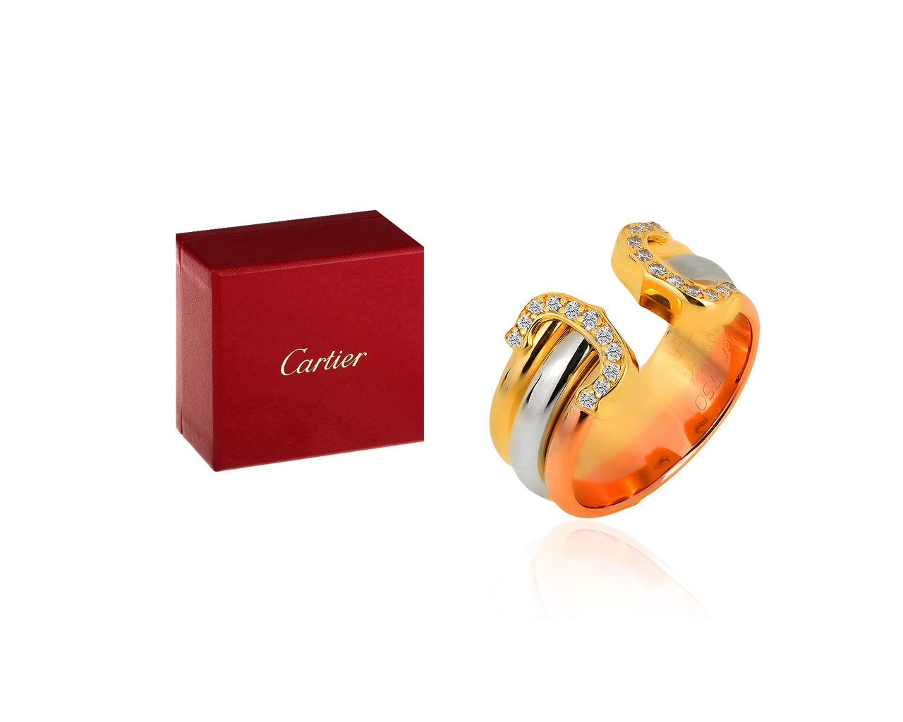 Трехцветное золотое кольцо с бриллиантами С de Cartier Logo
