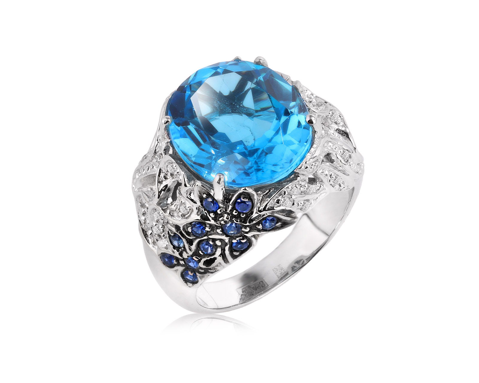 Золотое кольцо с топазом 9.80ct и сапфирами 0.50ct 130326/7