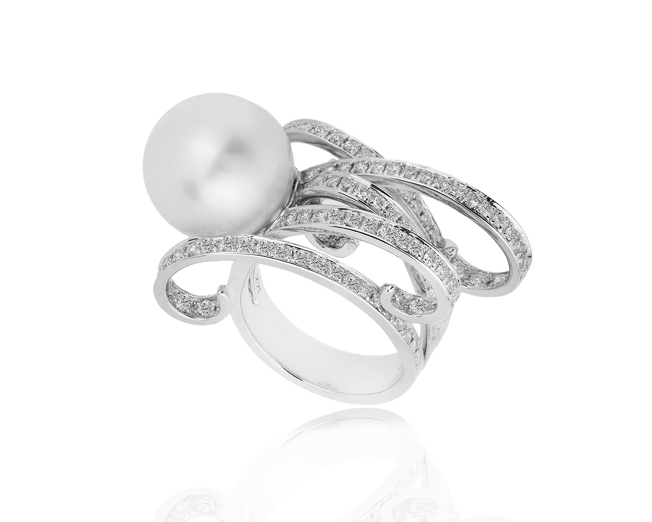 Золотое кольцо с жемчугом и бриллиантами 1.75ct 210319/13