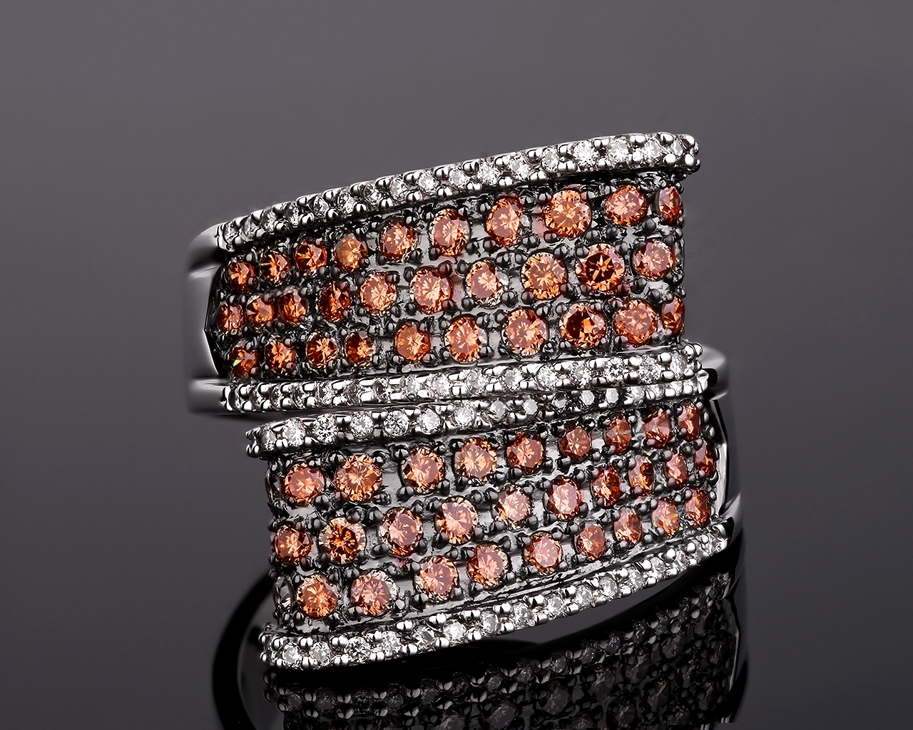 Золотое кольцо с белыми и коньячными бриллиантами 1.27ct 181217/2