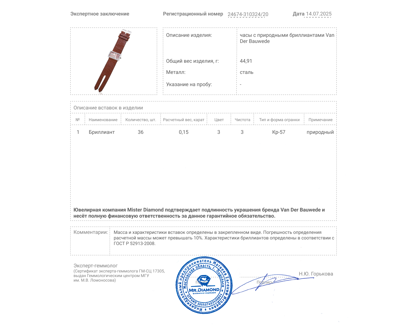 Оригинальные стальные часы Van Der Bauwede Lace