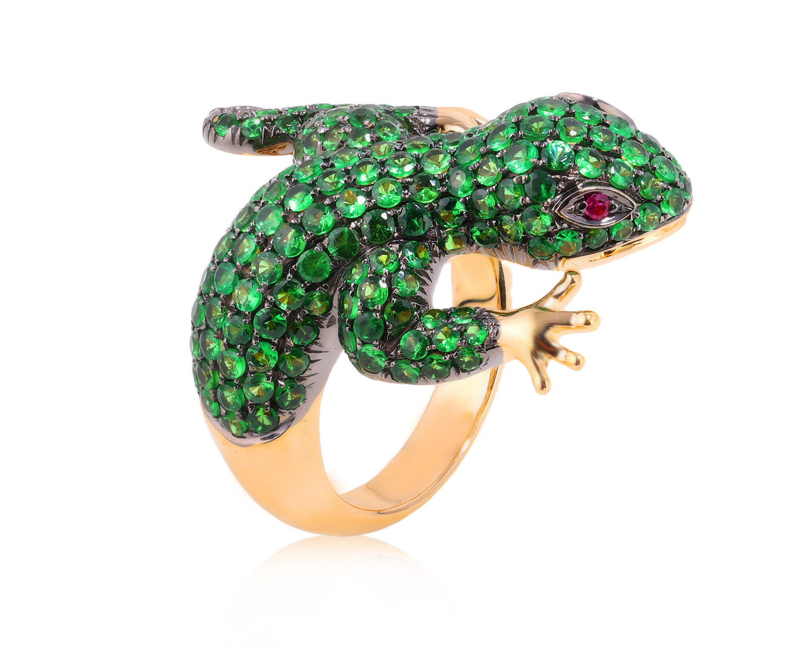 Золотое кольцо с тсаворитами 3.04ct и рубинами 0.03ct 271025/5