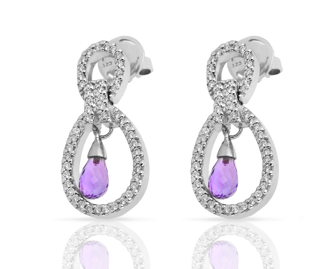 Золотые серьги с аметистами и бриллиантами 0.50ct 190518/13