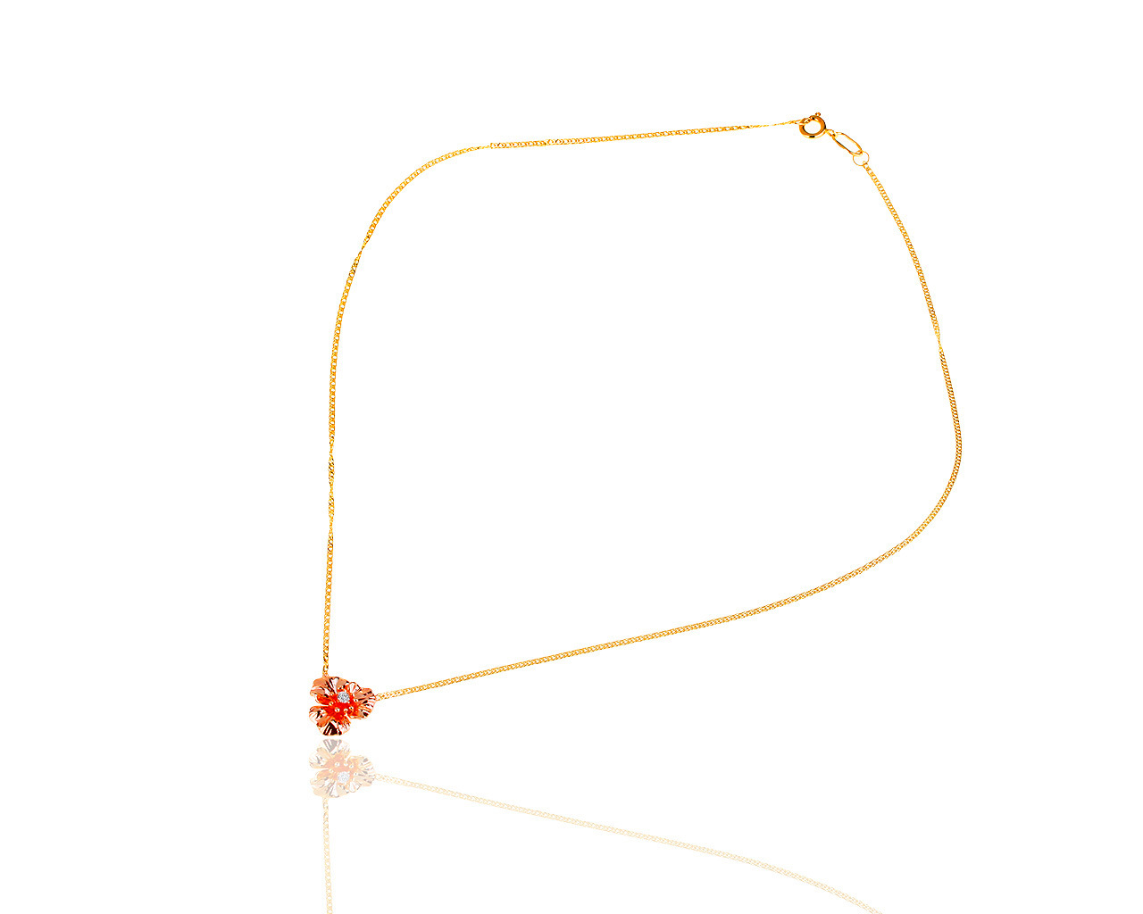 Модное золотое колье с бриллиантом 0.06ct