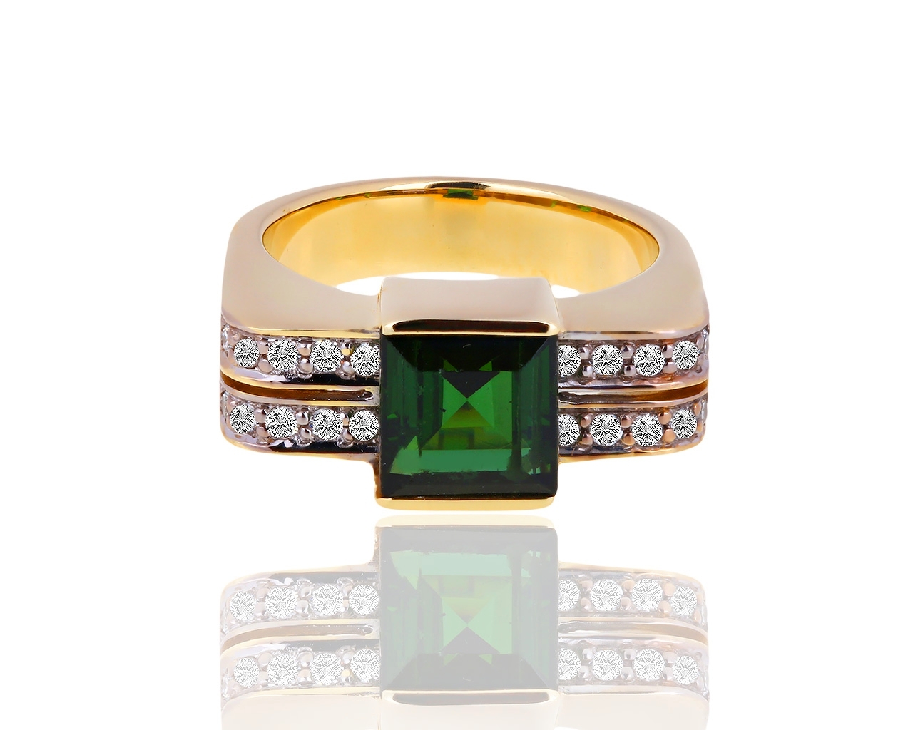 Золотое кольцо с турмалином и бриллиантами 0.30ct 091018/6