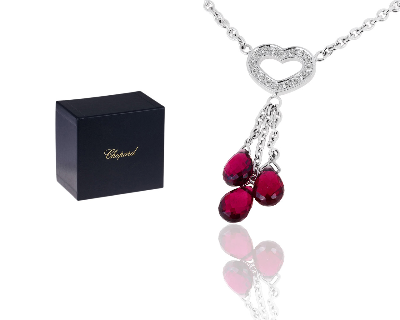 Оригинальное золотое колье с турмалинами и бриллиантами 0.23ct Chopard Heart