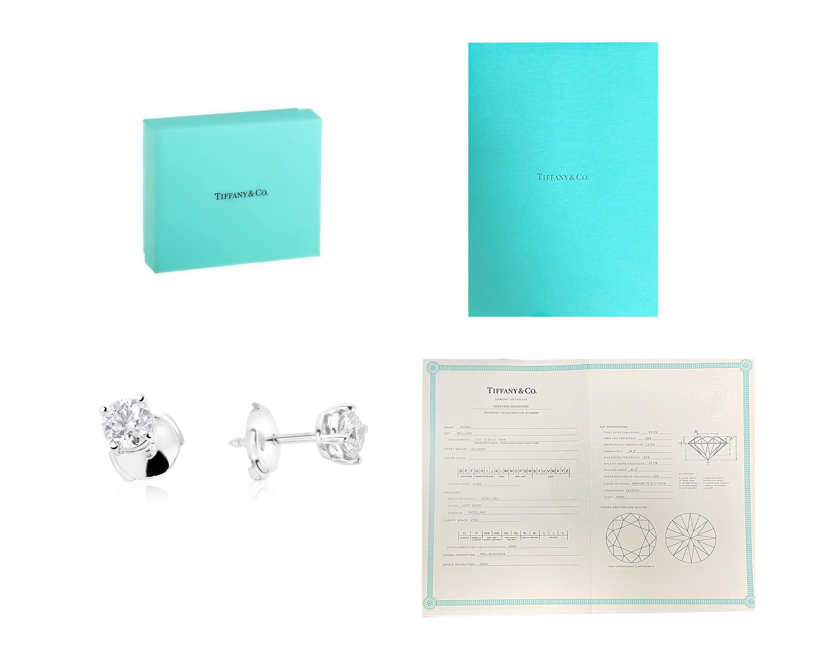Оригинальные платиновые серьги с бриллиантами 1.00ct Tiffany&Co