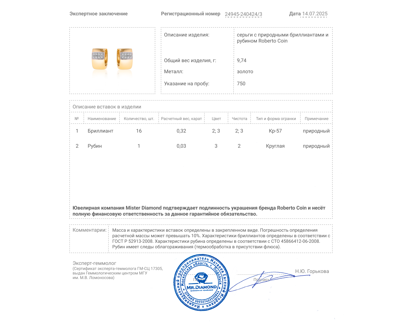 Оригинальные золотые серьги с бриллиантами 0.32ct Roberto Coin