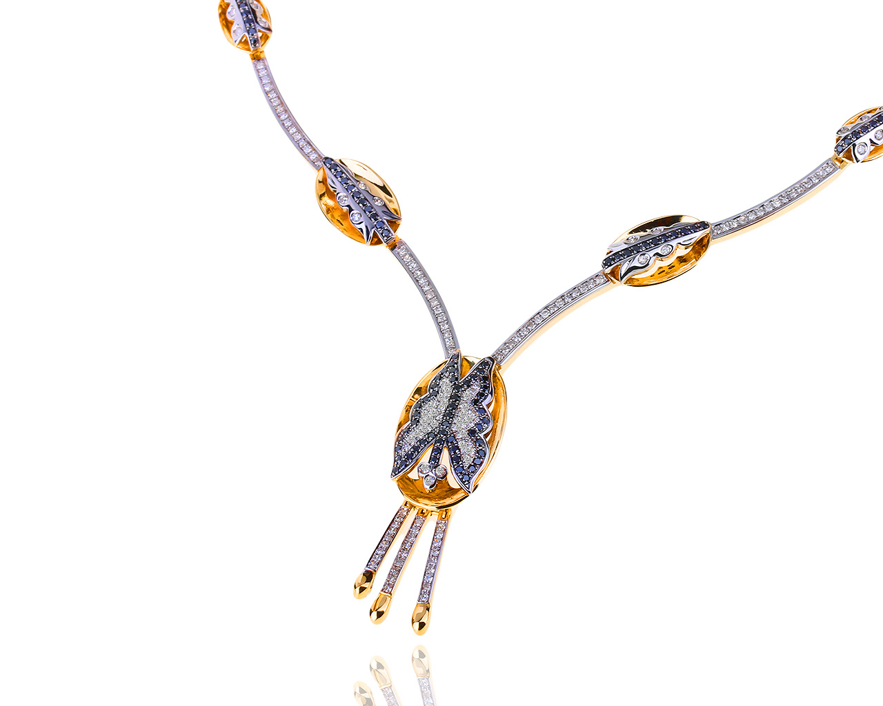 Золотое колье с черными и белыми бриллиантами 1.62ct 060318/1