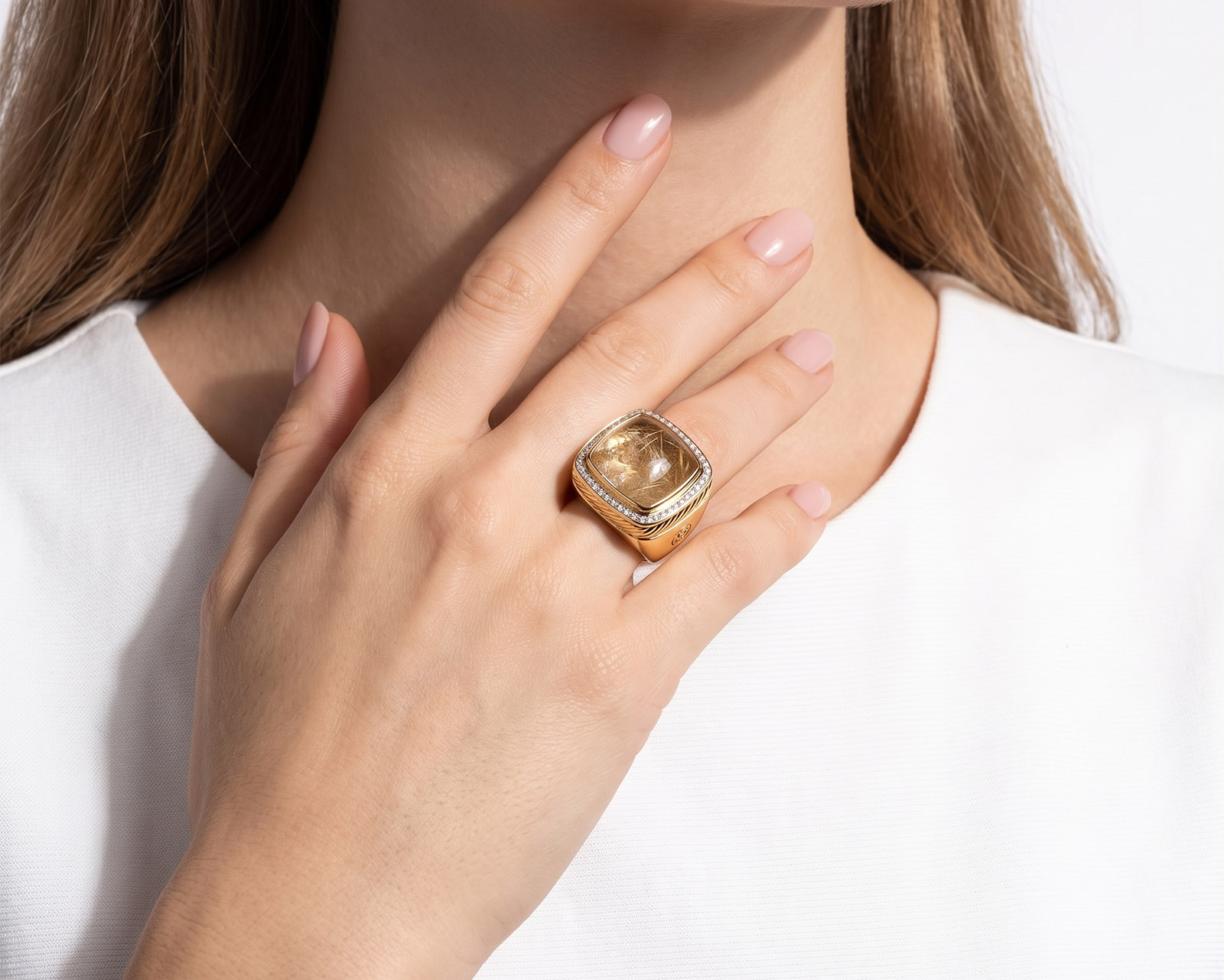 Оригинальное золотое кольцо с кварцем волосатиком 30.22ct David Yurman Albion