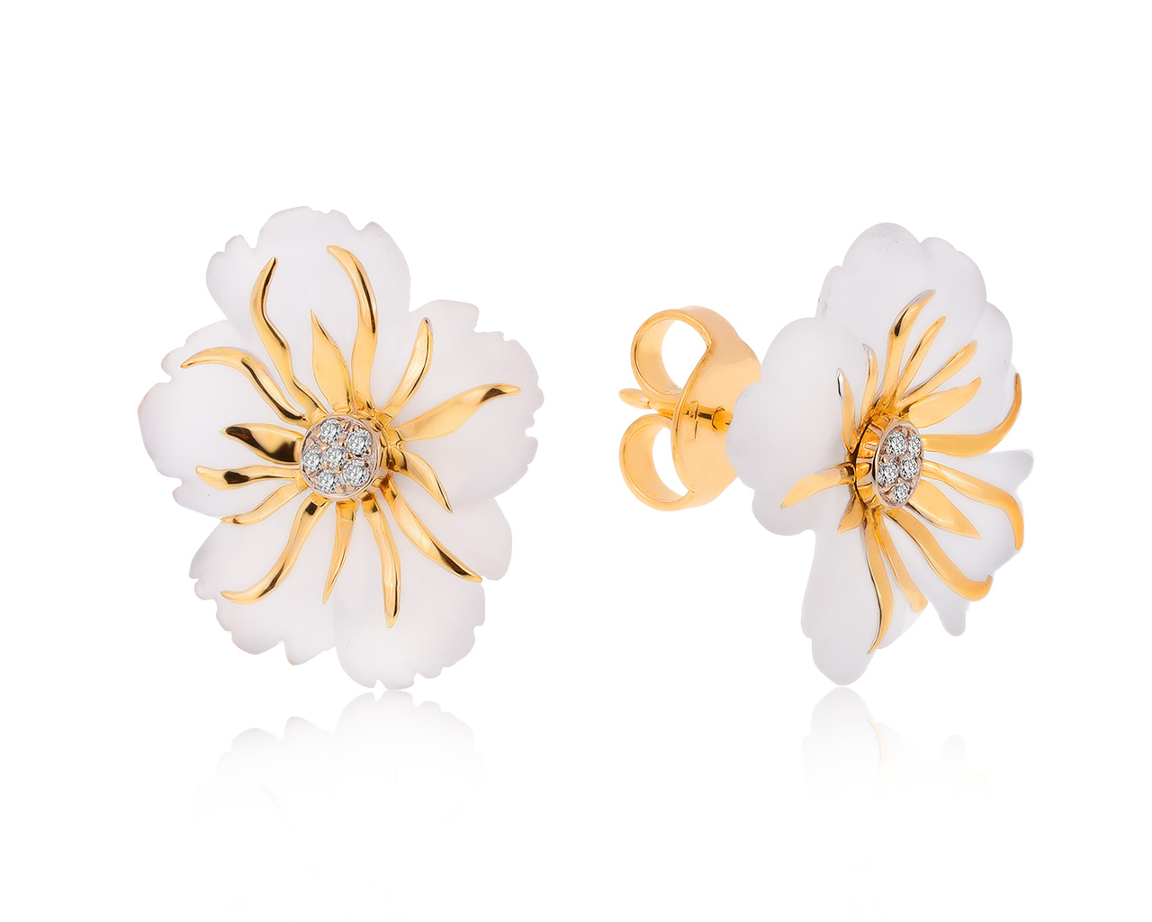 Женственные золотые серьги с бриллиантами 0.10ct