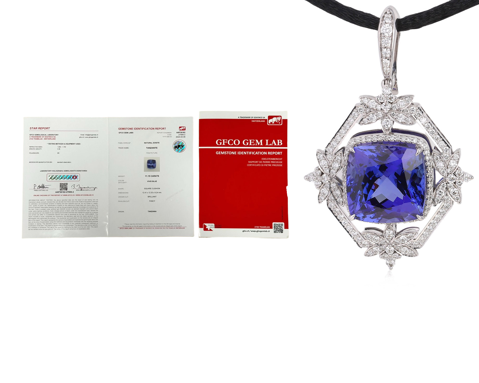 Золотой кулон с танзанитом 11.15ct и бриллиантами 0.77ct