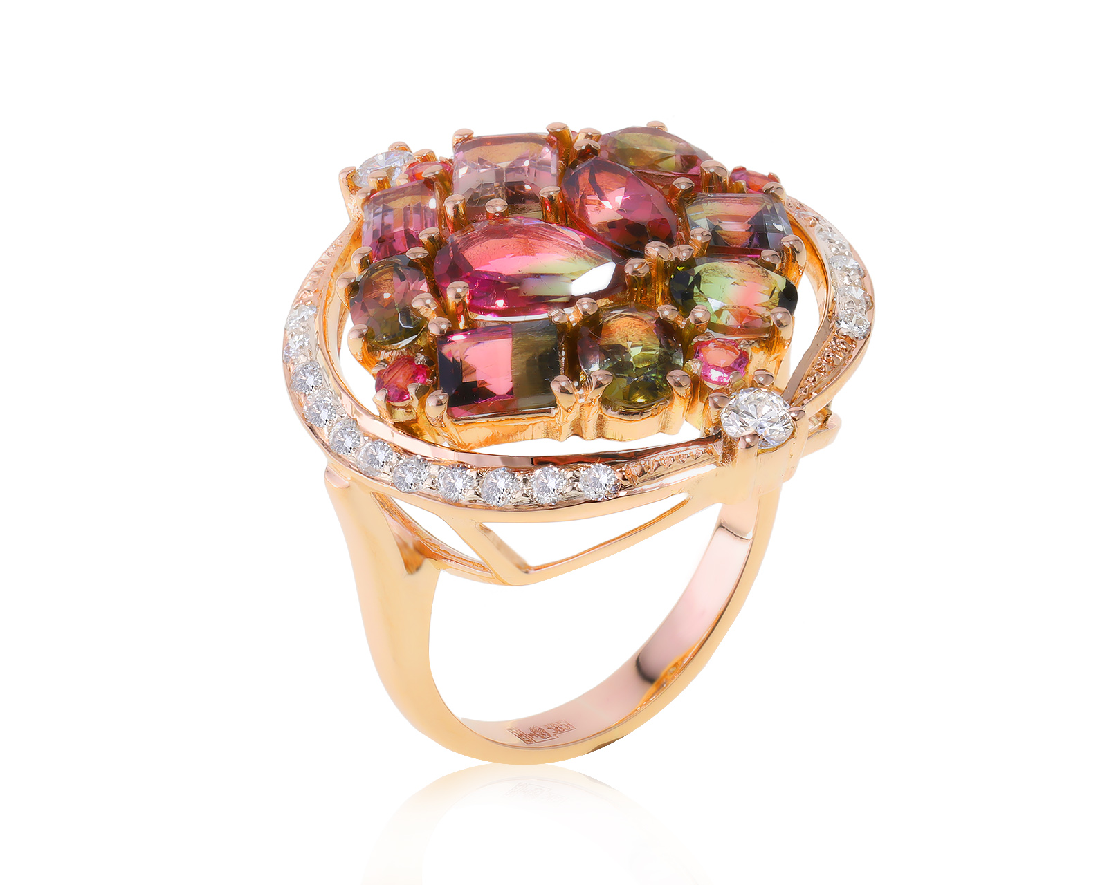 Женственное золотое кольцо с турмалинами 3.75ct 170123/23