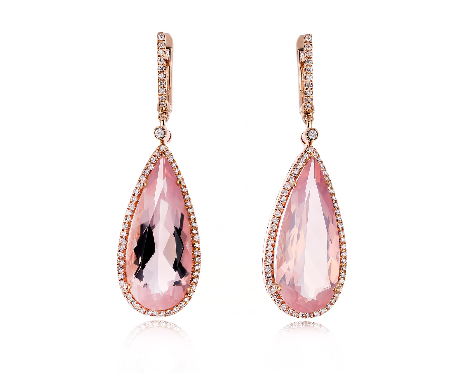 Золотые серьги с кварцем 11.43ct и бриллиантами 0.42ct