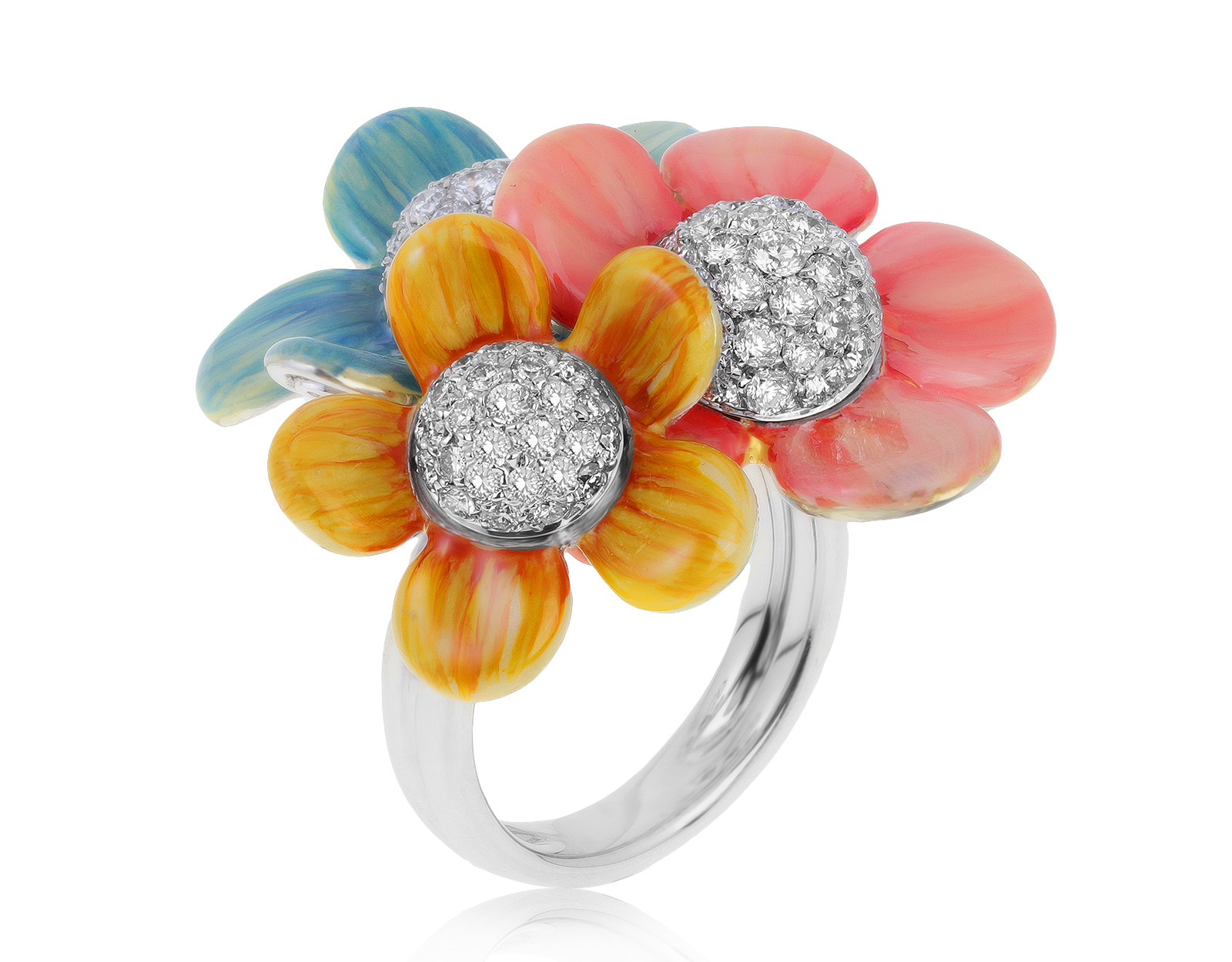 Оригинальное золотое кольцо с бриллиантами 1.75ct Bibigi Flower Enamelled 010621/2