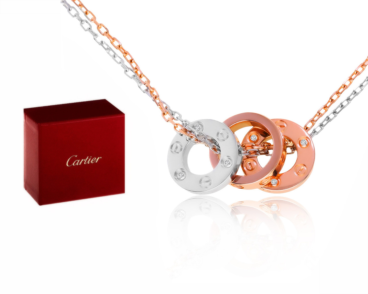 Оригинальное золотое колье с бриллиантами 0.01ct Cartier Love