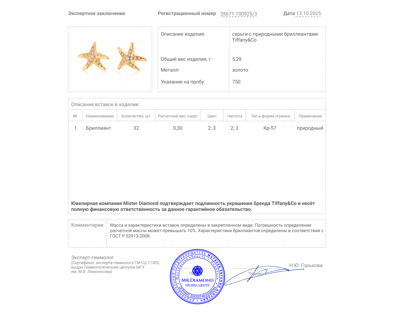 Оригинальные золотые серьги Tiffany&Co Elsa Peretti Starfish