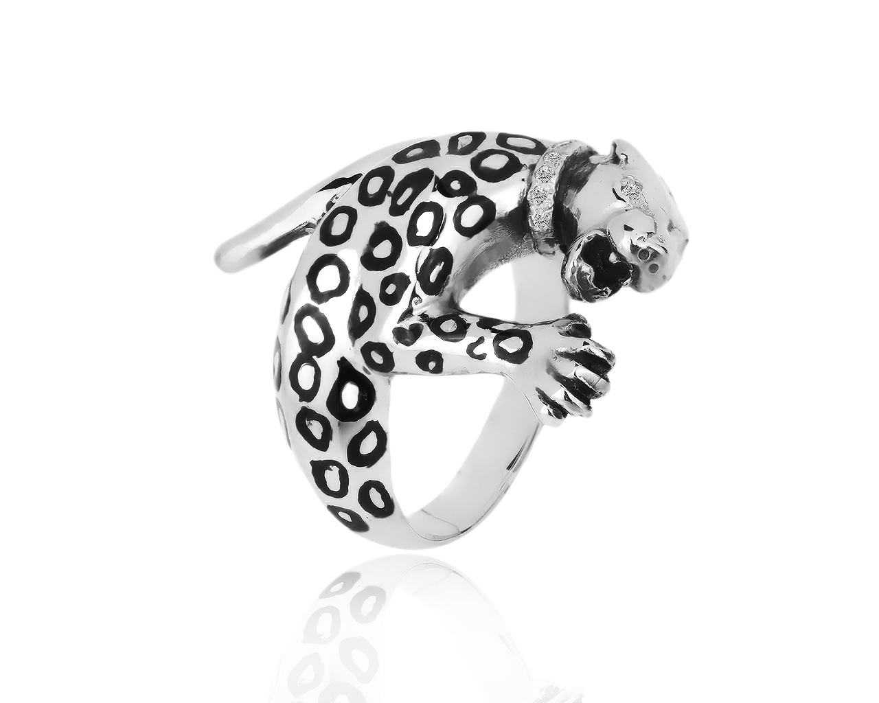 Палладиевое кольцо с эмалями и бриллиантами 0.05ct 191218/17
