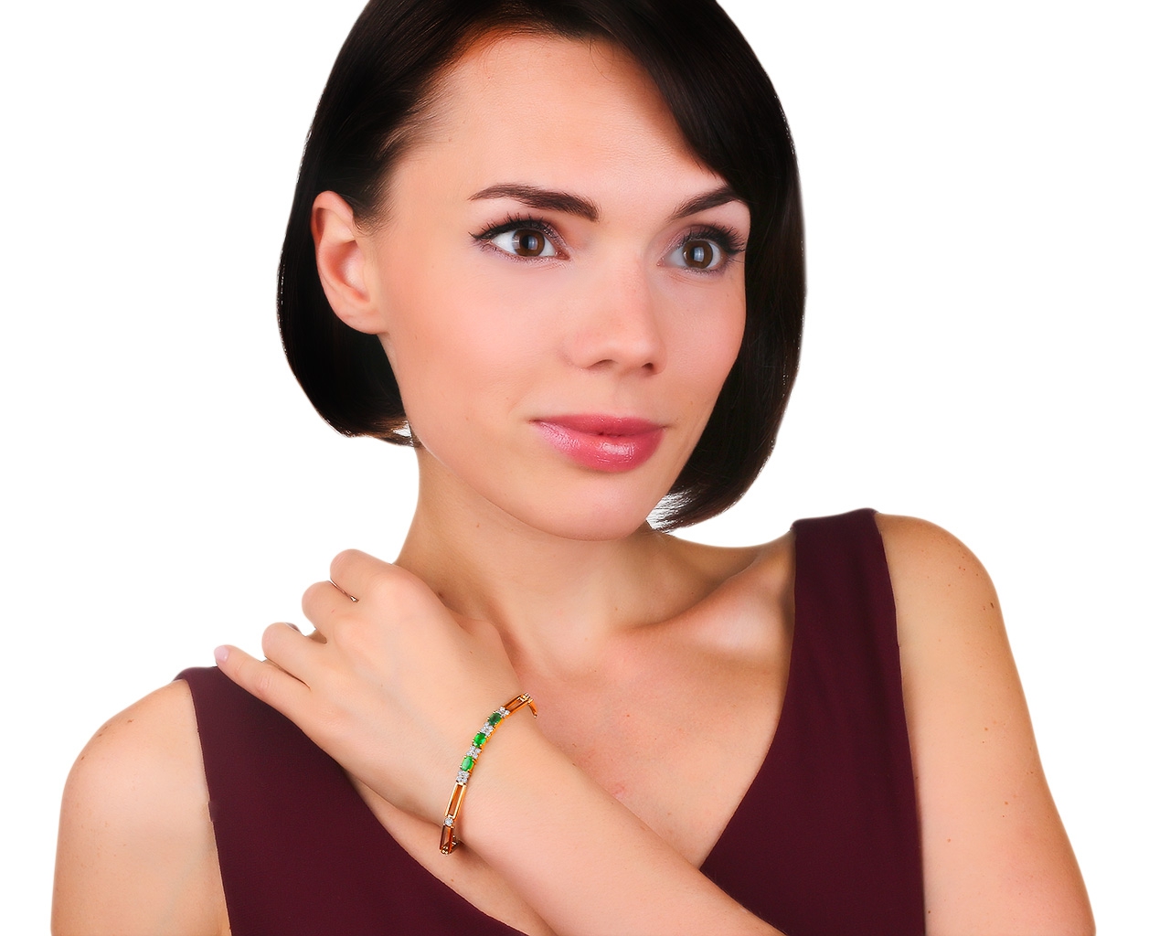 Достойный золотой браслет с изумрудами 0.95ct и бриллиантами 1.00ct