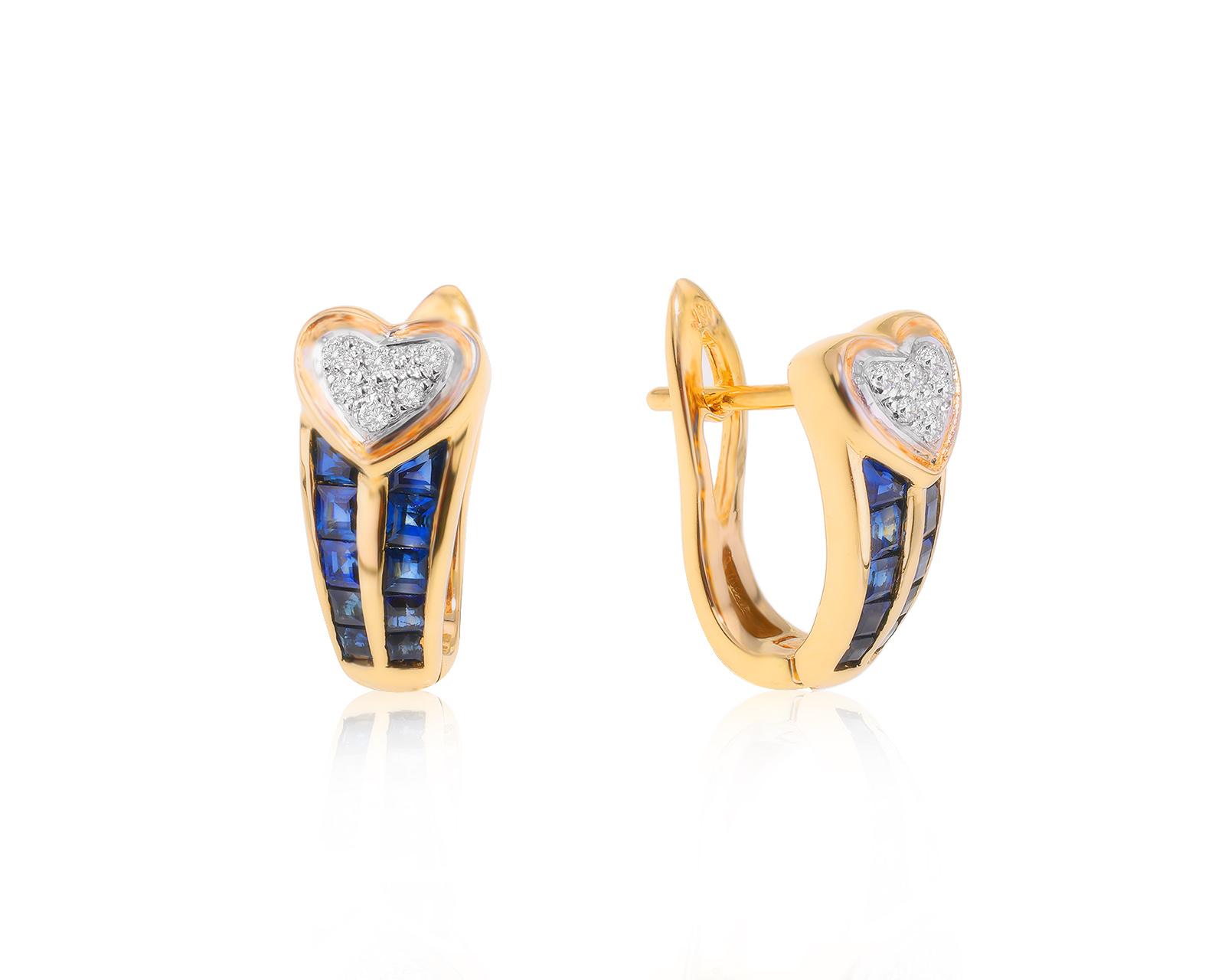 Золотые серьги с сапфирами 0.85ct и бриллиантами 0.06ct 170524/6 Золотые серьги с сапфирами 0.85ct и бриллиантами 0.06ct 170524/6