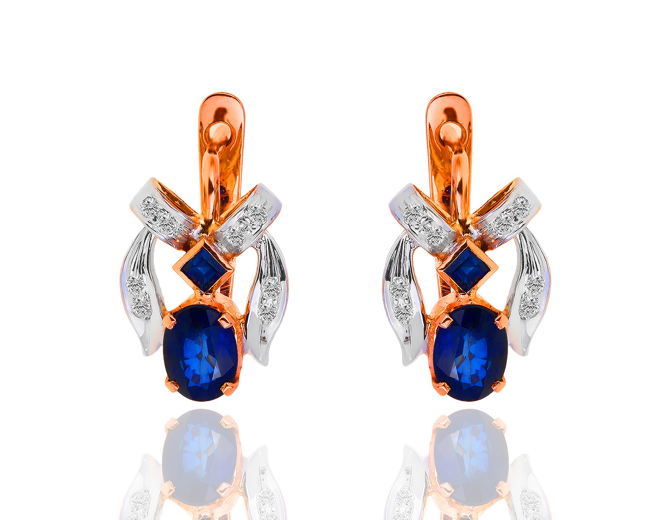 Золотые серьги с бриллиантами 0.22ct и сапфирами 2.23ct 050219/6 Золотые серьги с бриллиантами 0.22ct и сапфирами 2.23ct 050219/6
