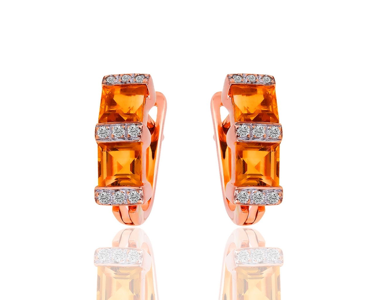 Золотые серьги с цитринами и бриллиантами 0.18ct 041218/2