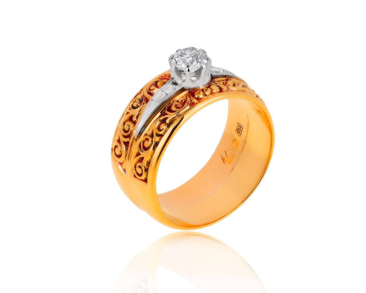 Элегантное золотое кольцо с бриллиантом 0.31ct СССР