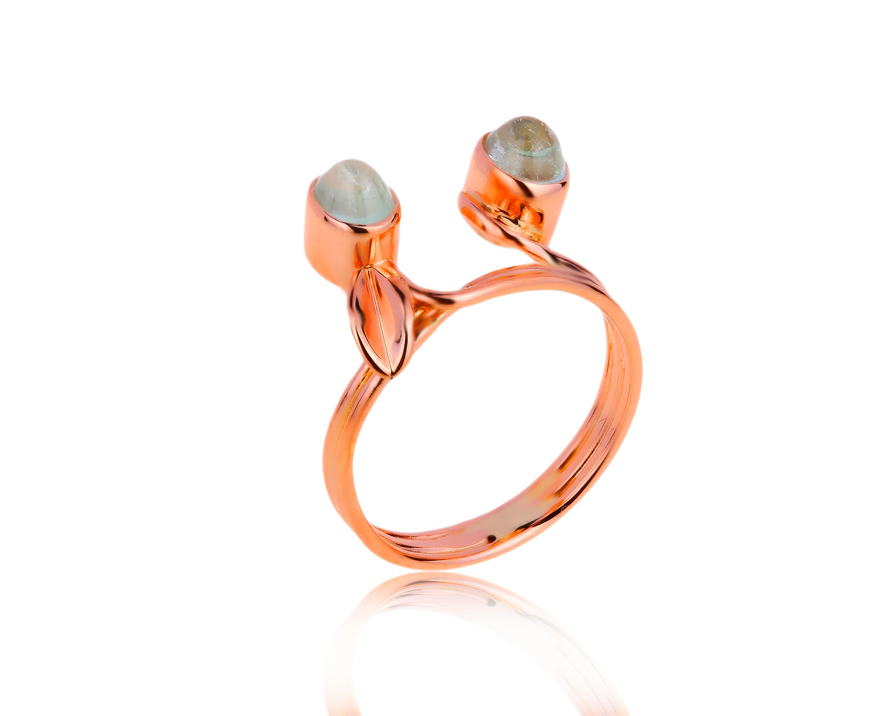 Праздничное золотое кольцо с аквамаринами 1.18ct 160120/8