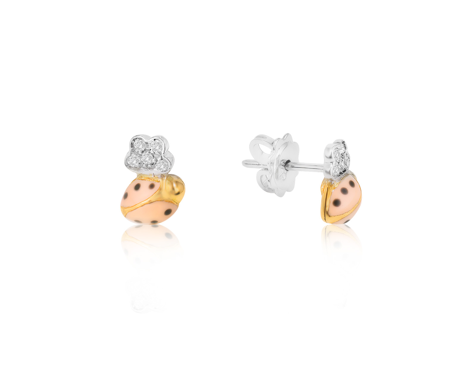 Оригинальные золотые серьги Aaron Basha Diamond Flower Ladybug