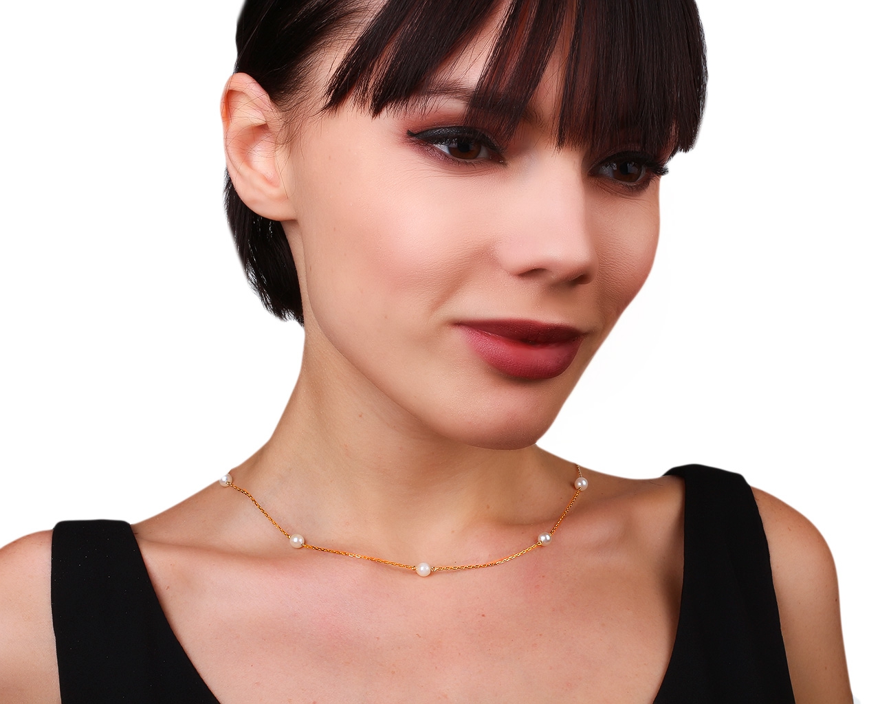 Нежное золотое колье с жемчугом Mikimoto