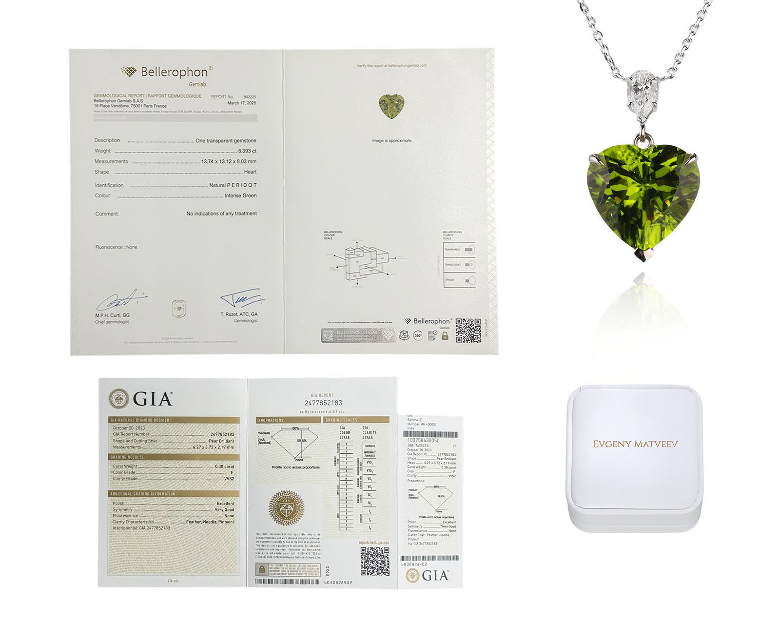 Золотое колье с хризолитом 8.40ct и бриллиантами 0.47ct Evgeny Matveev