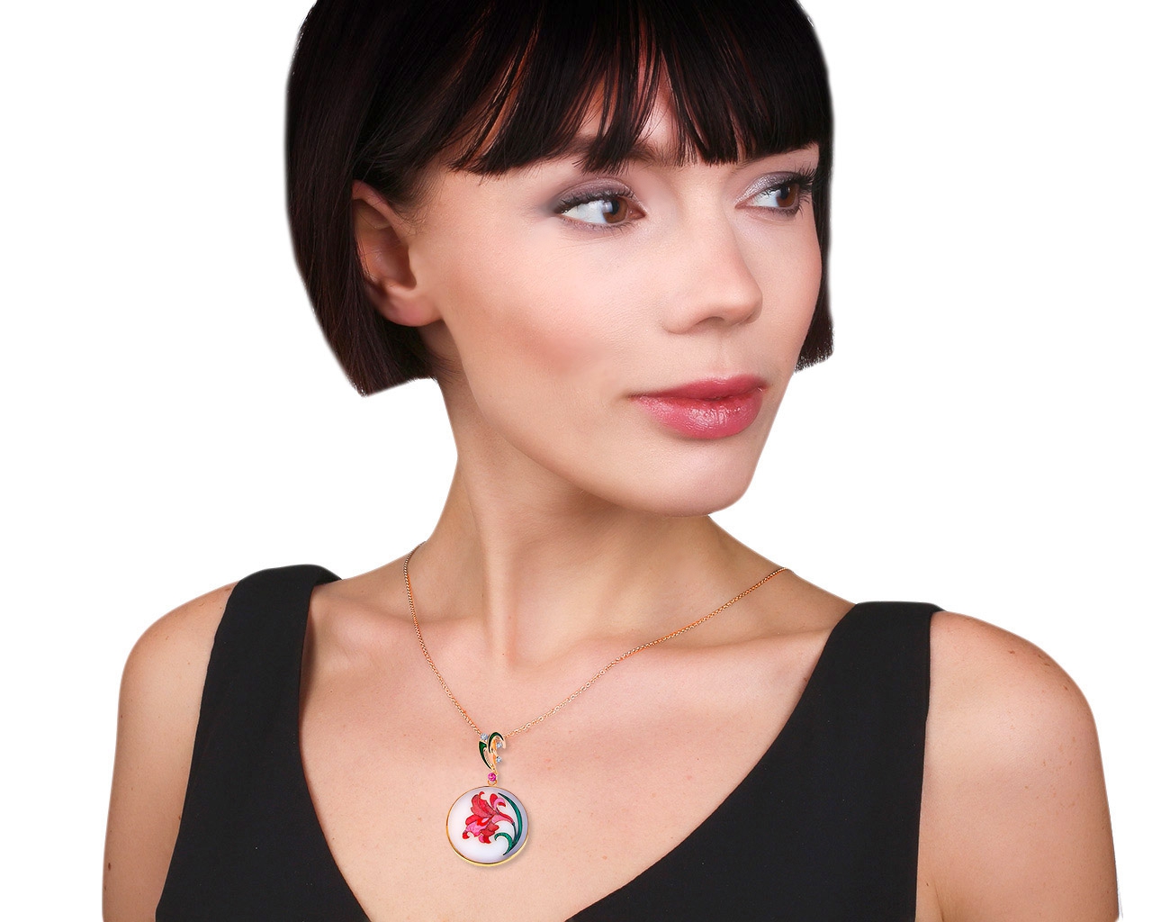 Праздничный золотой кулон с эмалью и бриллиантами 0.07ct