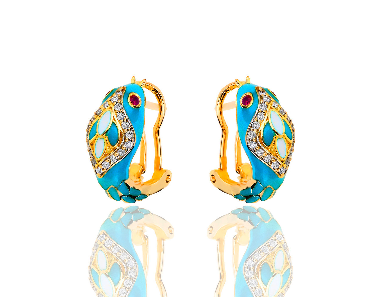 Итальянские золотые серьги с эмалями и бриллиантами 0.16ct 150619/8