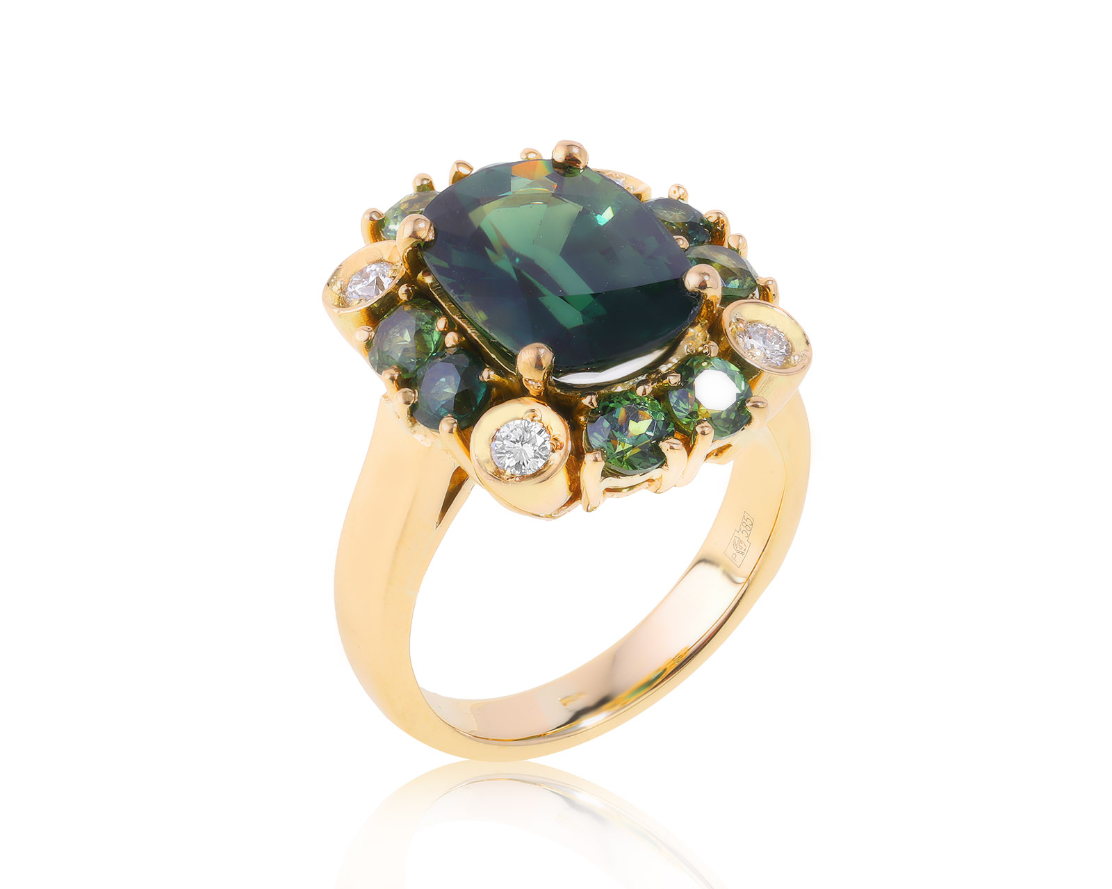 Эстетичное золотое кольцо с зелеными сапфирами 7.40ct 121022/6