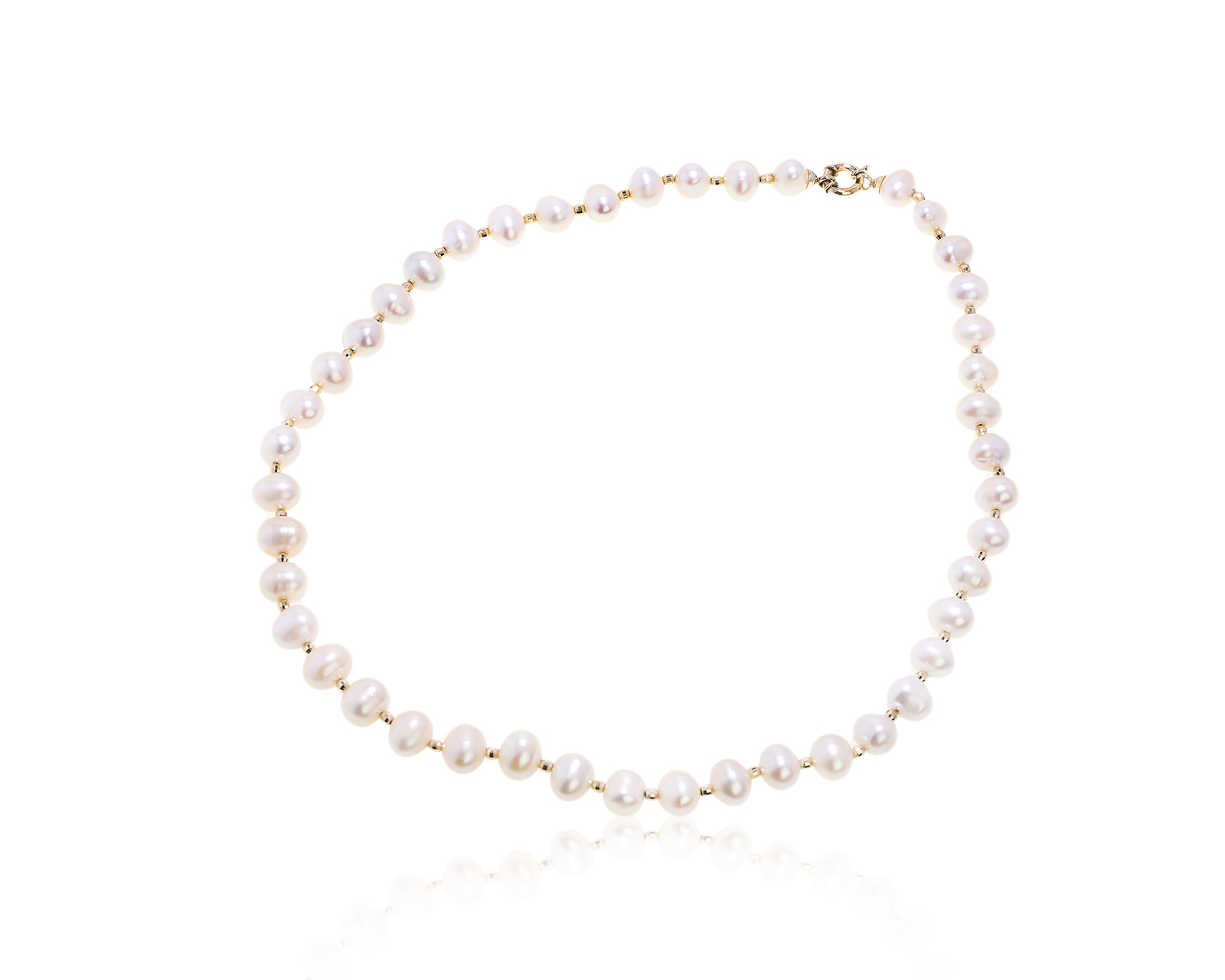 Женственное золотое колье с жемчугом 8-10 мм