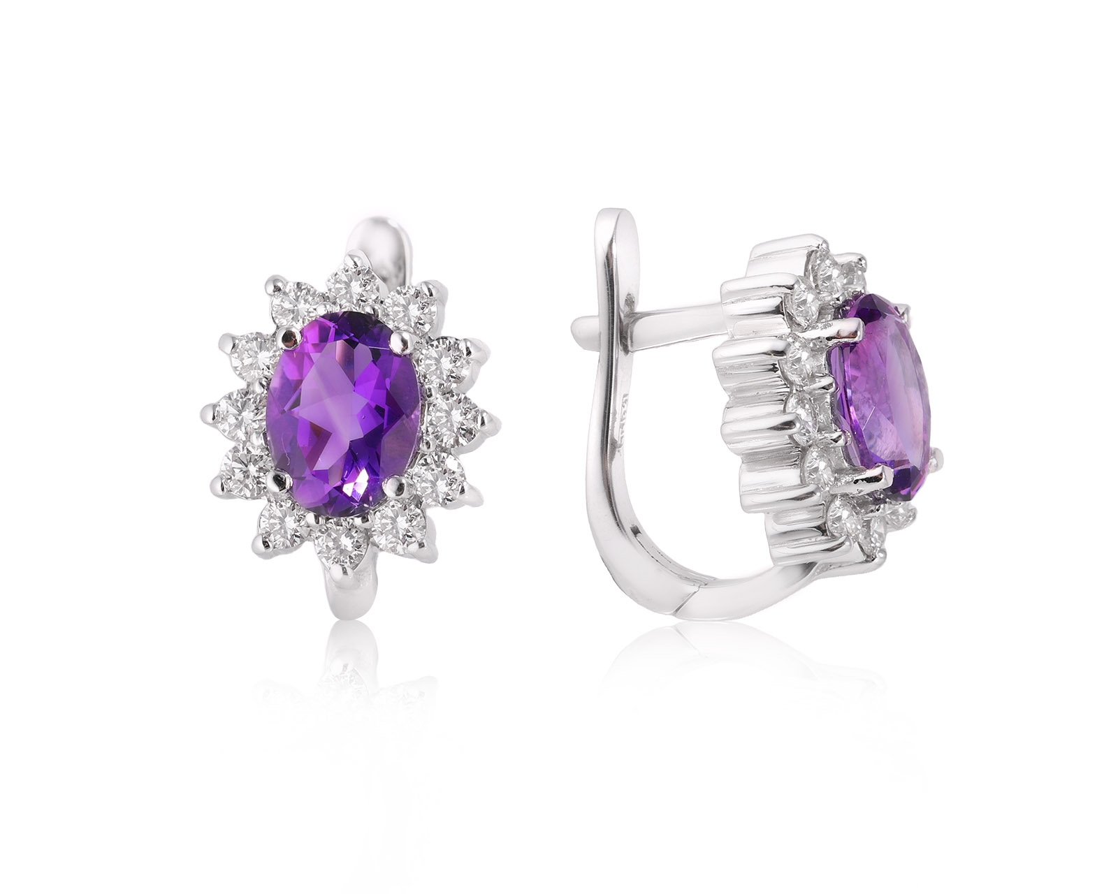 Золотые серьги с аметистами 2.00ct и бриллиантами 0.78ct