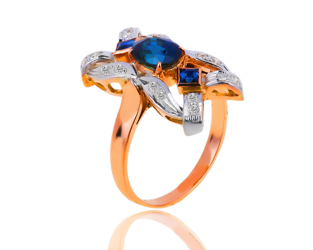 Золотое кольцо с бриллиантами 0.20ct и сапфирами 1.49ct 050219/4