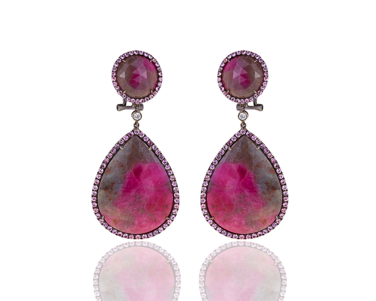 Роскошные золотые серьги с бриллиантами 0.08ct и сапфирами 47.80ct 070819/22