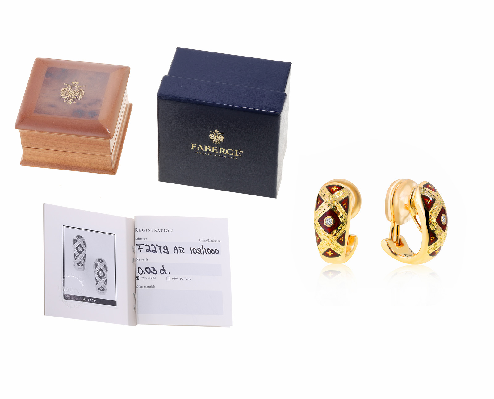 Оригинальные золотые серьги с бриллиантами 0.03ct Faberge