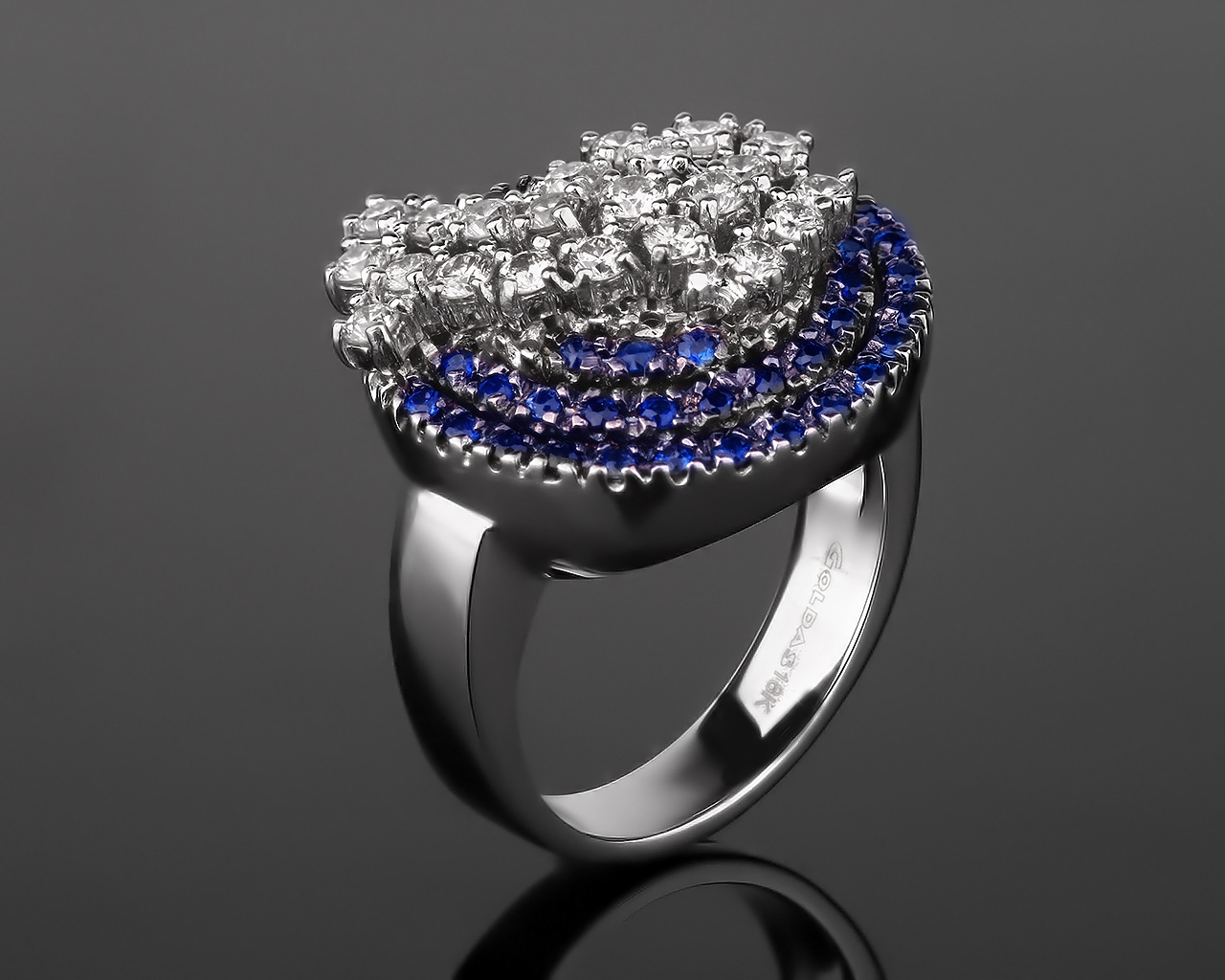 Золотое кольцо с сапфирами 0.60ct и бриллиантами 0.70ct 090717/6