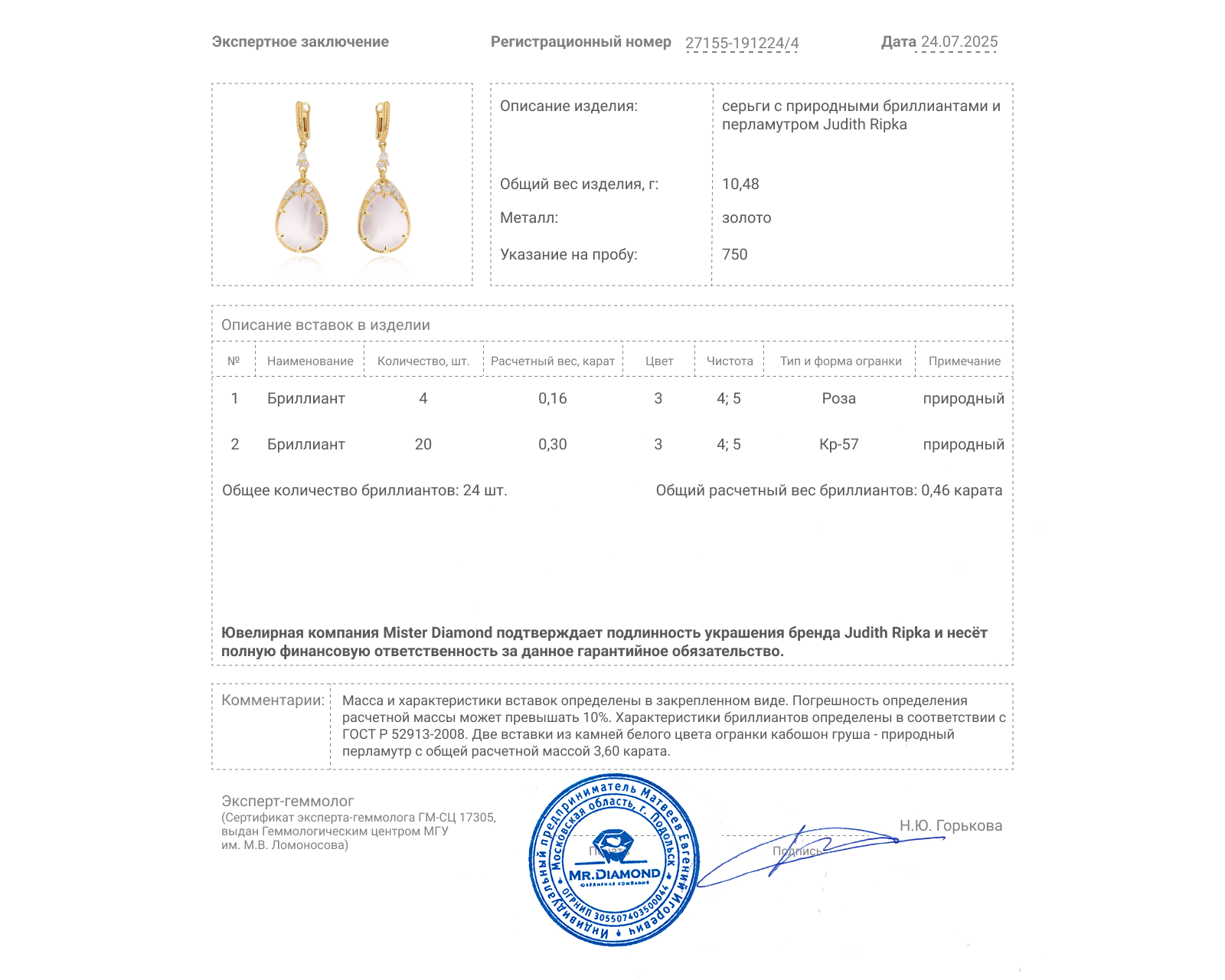 Оригинальные золотые серьги с бриллиантами Judith Ripka