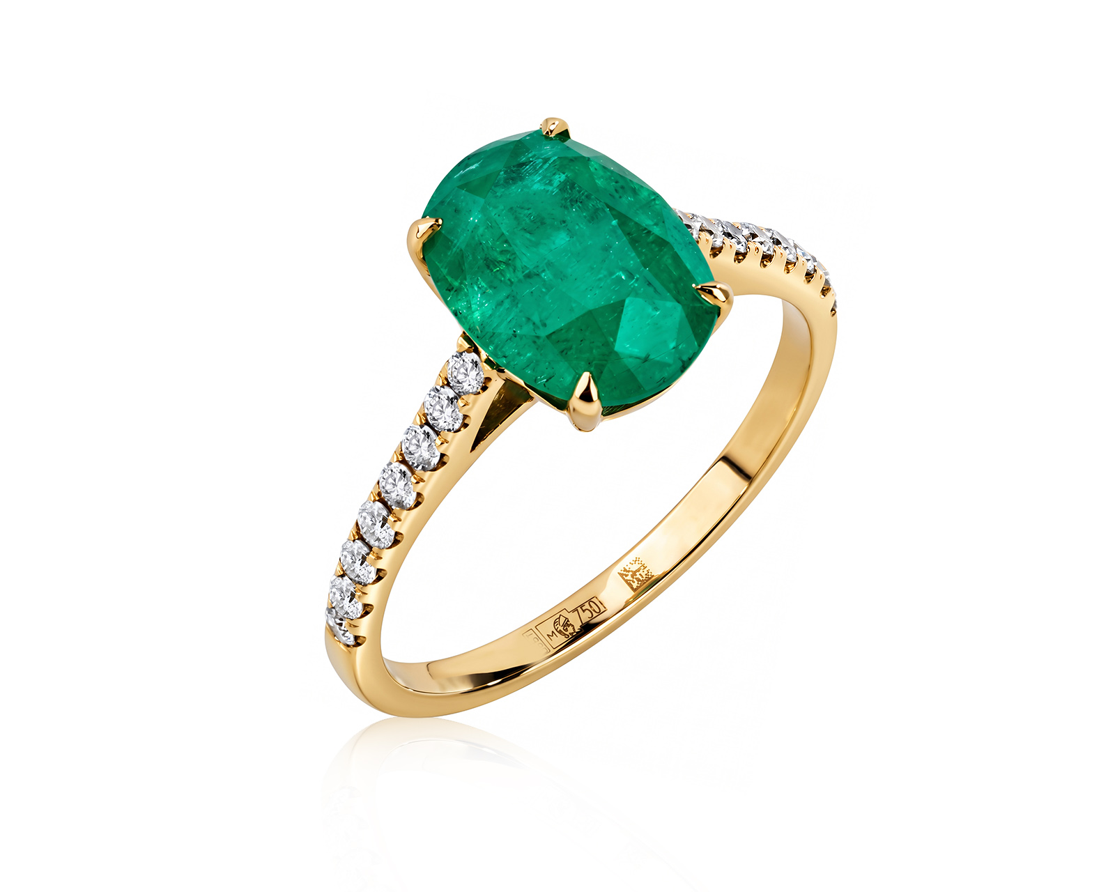 Золотое кольцо с изумрудом 2.95ct и бриллиантами 0.29ct 170926/ПКМ451