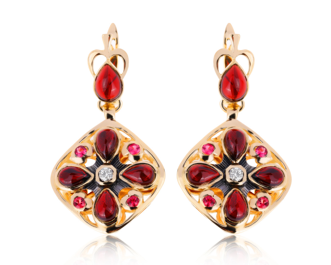 Нарядные золотые серьги с гранатами 6.15ct 261020/1